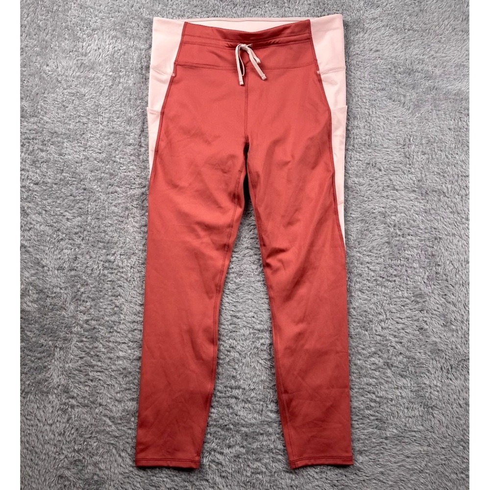 Fabletics Ultracool Shine Panel 7/8 Mid Rise Leggings Women's L 10 Coral Pink